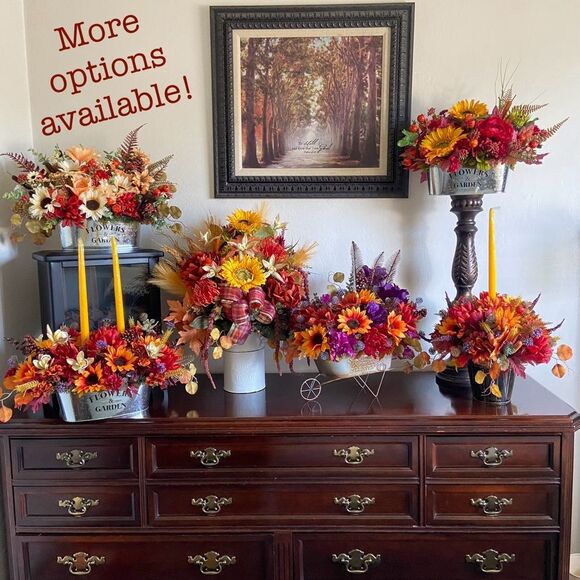 Fall Faux Floral Bouquet in White Jar With Sunflowers/Peonies - Picture 11 of 13